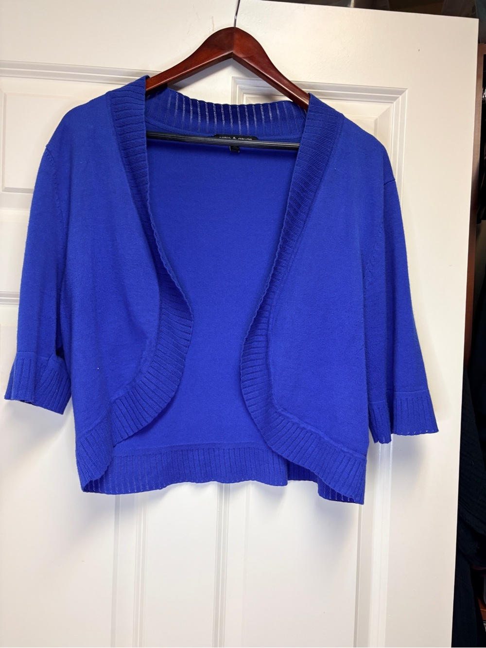Cable & Gauge Royal Blue Cropped Open Front Shrug Bolero Cardigan - Size XL